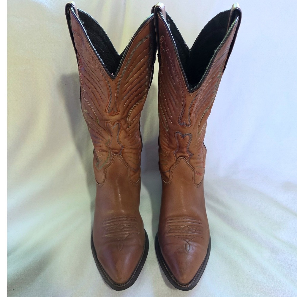 Capezio Western Cowboy Boots Mens 8M Brown Good Rainbow Stitch Pointed Toe USA